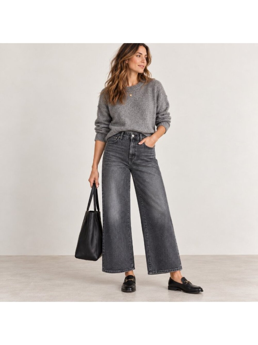 Madewell Perfect Vintage Wide-Leg Crop Jeans Size 31 Washed Black High Rise